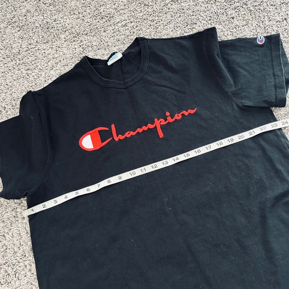 Champion Mens T Shirt Black Red Logo Short Sleeve Crew Neck vintage XL - Picture 7 of 8